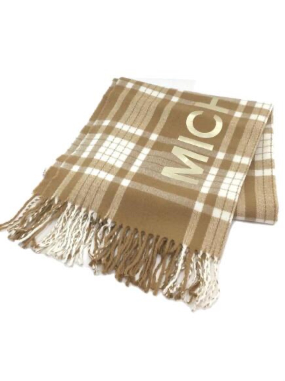 Michael Kors Beige Plaid Flannel Scarf Shawl
